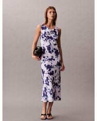 Calvin Klein - Printed Chiffon Cowl Neck Maxi Dress - Lyst