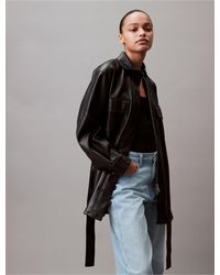 Calvin Klein - Faux Leather Shirt Jacket - Lyst