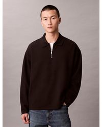 Calvin Klein - Crinkle Crepe 1/4 Zip Long Sleeve Polo Shirt - Lyst