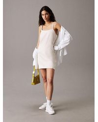 Calvin Klein - Denim Cami Jurk Van Katoen-Linnen - Lyst