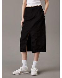 Calvin Klein - Falda midi de sarga de lino y algodón - Lyst