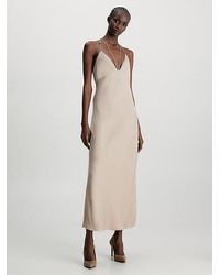 Calvin Klein - Vestido lencero con espalda baja slim - Lyst
