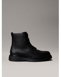 Calvin Klein - Geschnürte Boots Aus Leder Mit Reißverschluss Und Materialschürze - Lyst