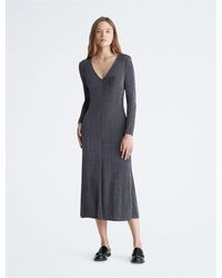 Calvin Klein - V-neck Midi Dress - Lyst