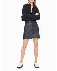 Calvin Klein Coated Denim High Rise Mini Skirt - Black