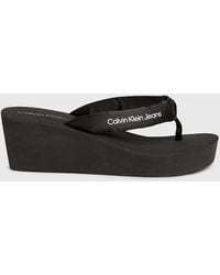 Calvin Klein - Satin Platform Wedge Flip Flops - Lyst