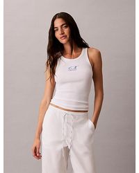 Calvin Klein - Geborduurde Geribbelde Tanktop Met Ck Logo - Lyst