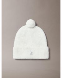Calvin Klein - Wool Blend Emblem Logo Pom Pom Beanie - Lyst
