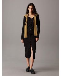Calvin Klein - Slim Ribbed Buttoned Maxi Dress - Lyst