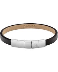 Calvin Klein - Leather And Steel Geometric Bracelet - Lyst
