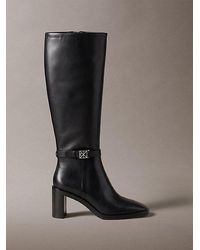 Calvin Klein - Leather Block Heel Knee Boots - Lyst