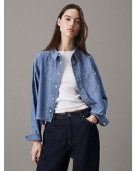 Calvin Klein - Cropped Denim Dad Overhemd - Lyst