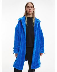 Calvin Klein Unisex Recycled Long Sherpa Coat - Blue