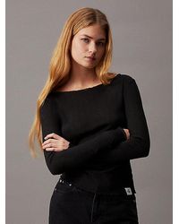 Calvin Klein - Doorzichtig T-shirt Van Ribstof Met Lange Mouwen - Lyst