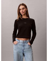 Calvin Klein - Damen Langarm T-Shirt Schwarz - Lyst