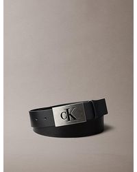 Calvin Klein - Leather Monogram Plaque Buckle Belt - Lyst