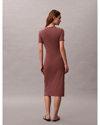 Calvin Klein - Jeans Ribbed Cotton Logo Midi Dress - Lyst