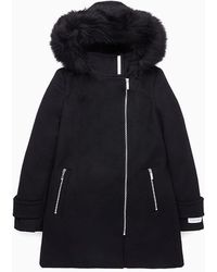 Calvin Klein Abrigo de lana con ribete de pelo sint�tico - Negro