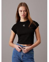 Calvin Klein - Schmales Geripptes Cropped T-Shirt - Lyst