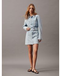 Calvin Klein - Belted Denim Shirt Dress - Lyst