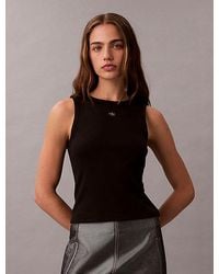 Calvin Klein - Tanktop Van Ribkatoen Met Embleem - Lyst