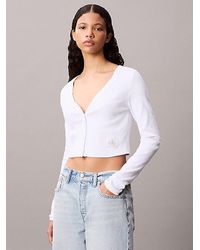 Calvin Klein - Cropped Cardigan Aus Gerippter Baumwolle - Lyst