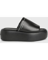 Calvin Klein - Leather Platform Wedge Sandals - Lyst