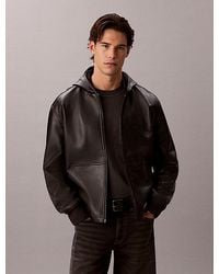 Calvin Klein - Jeans Hooded Faux Leather Bomber Jacket - Lyst