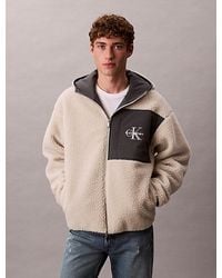 Calvin Klein - Sudadera holgada de borreguito con capucha, cremallera y logo monograma - Lyst