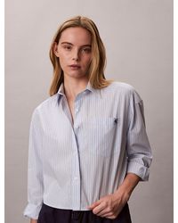 Calvin Klein - Cropped Cotton Poplin Stripe Shirt - Lyst
