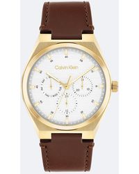 Calvin Klein - Leather Strap Multifunction Watch - Lyst