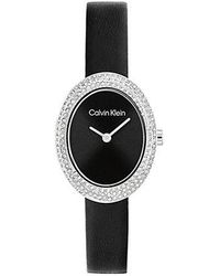 Calvin Klein - Oval Crystal Leather Strap Watch - Lyst