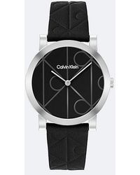 Calvin Klein - All Over Monogram Leather Strap Watch - Lyst