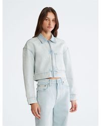 Calvin Klein - Cropped Zip Denim Jacket - Lyst