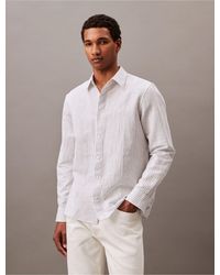 Calvin Klein - Striped Linen Blend Classic Button-down Shirt - Lyst