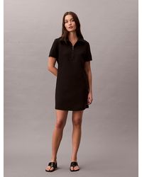 Calvin Klein - Short Sleeve Zip Collar Mini Dress - Lyst