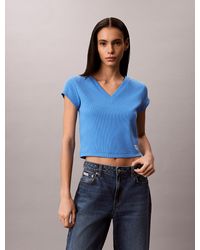 Calvin Klein - Slim Ribbed Cotton V-Neck T-Shirt - Lyst