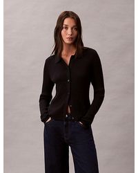 Calvin Klein - Cardigan Aus Wollmischung Mit Geripptem Kragen - Lyst