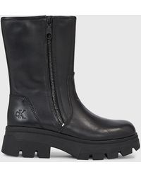 Calvin Klein - Leather Platform Boots - Lyst