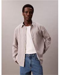 Calvin Klein - Viscose Nylon Blend Stripe Relaxed Button-Down Shirt - Lyst