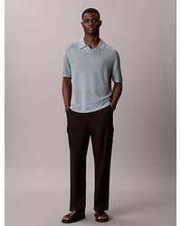 Calvin Klein - Linen Blend Open Collar Polo Shirt - Lyst