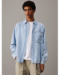 Calvin Klein - Camisa denim holgada de lino y algodón - Lyst