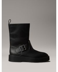 Calvin Klein - Leather Stacked Heel Biker Boots - Lyst