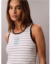 Calvin Klein - Calvin Klein Cotton Rib Stripe Logo Graphic Tank Top - Lyst