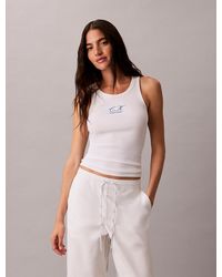 Calvin Klein - Embroidered Ck Logo Rib Tank Top - Lyst