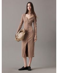 Calvin Klein - Slim Ribbed Buttoned Maxi Dress - Lyst