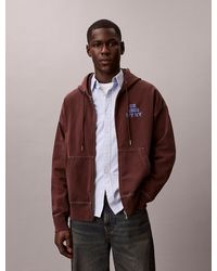 Calvin Klein - Washed Fleece Logo Graphic Relaxed Hoodie - Lyst