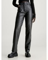 Calvin Klein - High Rise Faux Leather Trousers - Lyst