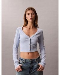 Calvin Klein - Jeans Cropped Ribbed Cotton Cardigan - Lyst