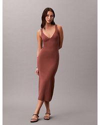 Calvin Klein - Smalle Tankjurk Van Stretch Ribstof - Lyst